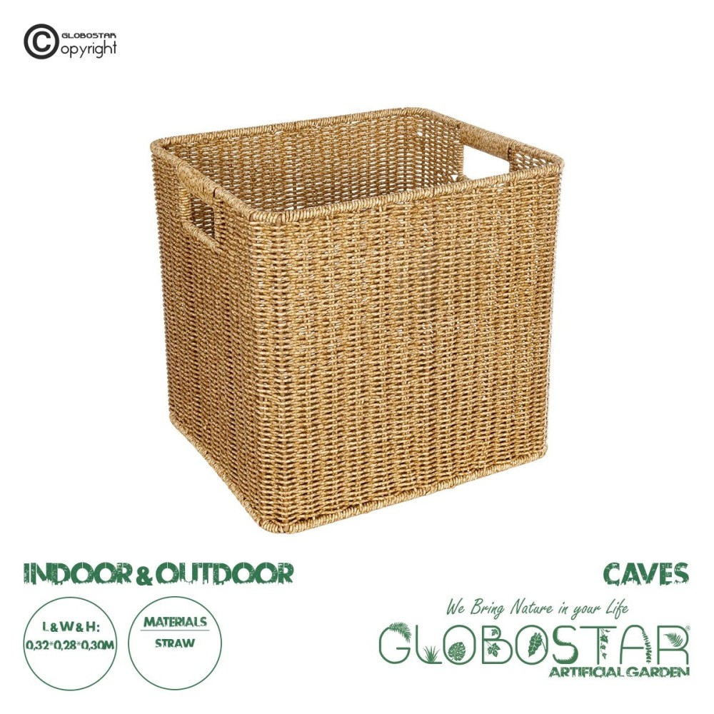 GloboStar® Artificial Garden CAVES 21496 Διακοσμητικό Πλεκτό Καλάθι - Κασπώ Γλάστρα - Flower Pot Μπεζ Μ32 x Π28 x Υ30cm